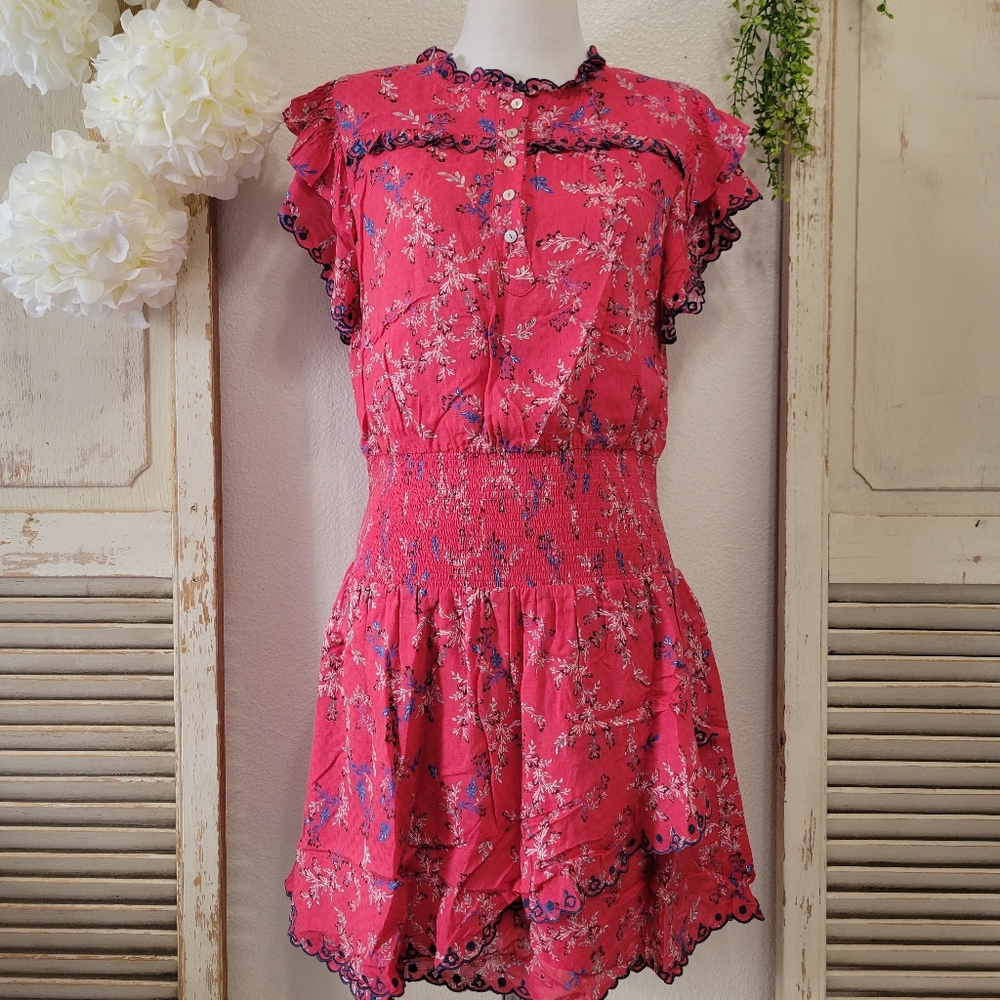 Anthropology Dolan red floral embroidery mini dress women's size medium